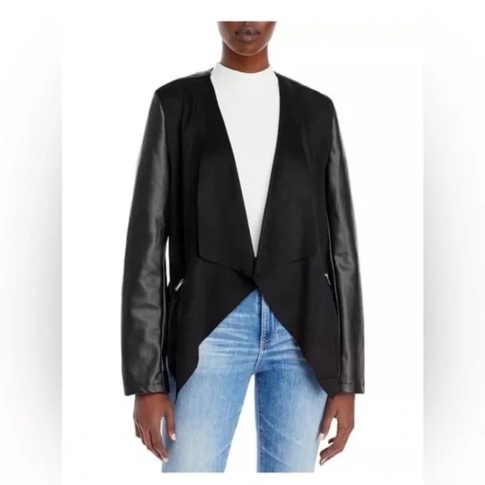 Aqua Black Leather Open Front Jacket, Size Medium, NWT